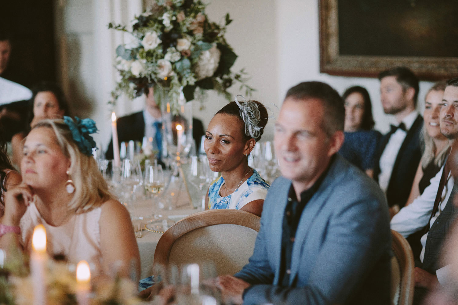wedding guests seated for dinner at Kirtlington park